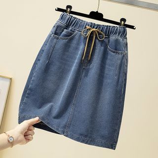 Drawstring denim shop skirt