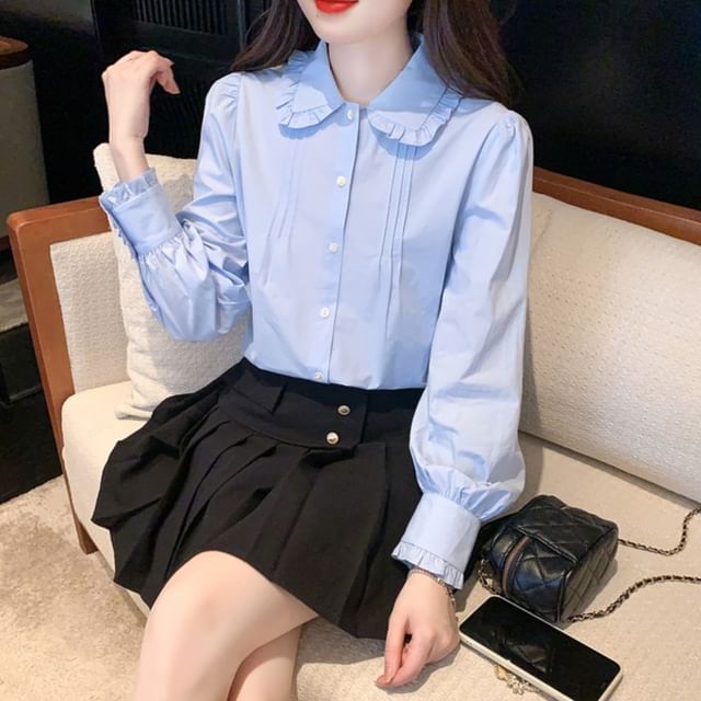 Dragan Pulse-Long-Sleeve Peter Pan Collar Plain Shirt