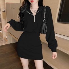 Windflower - Mini Sheath Half-Zip Hoodie Dress Windflower - Mini Sheath Half-Zip Hoodie Dress