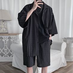 ChouxChic - Set: Elbow-Sleeve Striped Shirt + Shorts ChouxChic - Set: Elbow-Sleeve Striped Shirt + Shorts