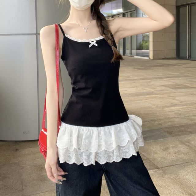 monroll-Lace Trim Cami Top