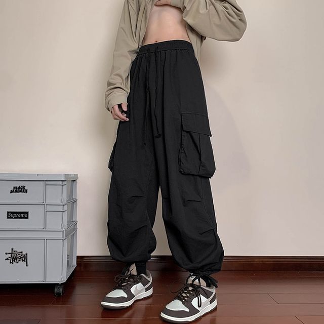 Posive-Mid Rise Baggy Cargo Pants