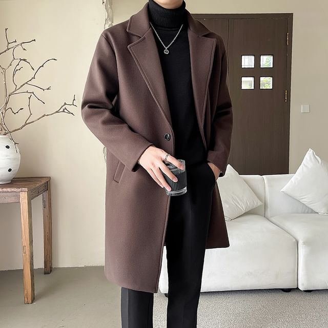 Bay Go Mall-Button-Up Plain Long Coat
