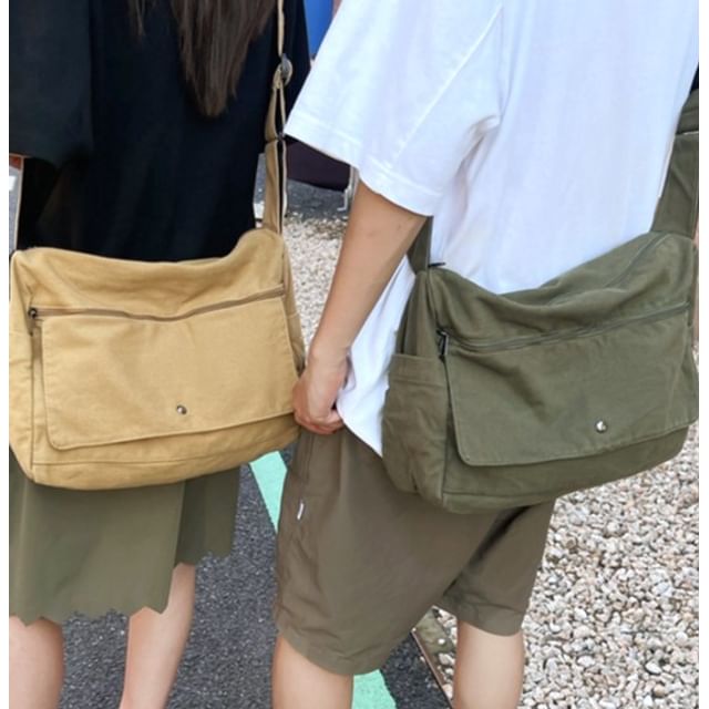 Hikuozy-Plain Canvas Crossbody Bag