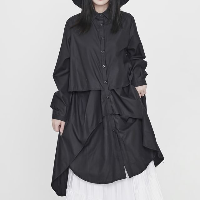 Ravenstem-Long-Sleeve Plain Oversized Shirt
