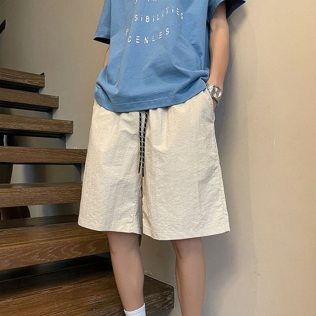 Bay Go Mall-Drawstring Waist Plain Shorts