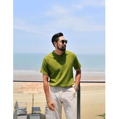 GERIO - V-Neck Ribbed T-Shirt GERIO - V-Neck Ribbed T-Shirt