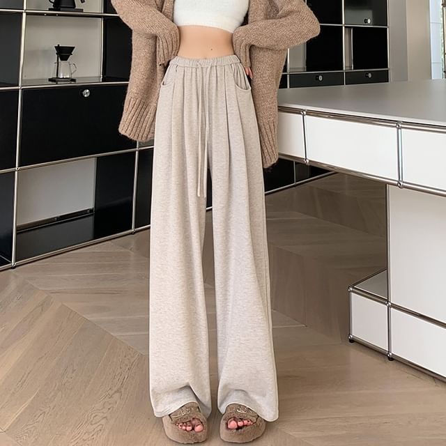 Magimomo-High Rise Plain Wide Leg Pants
