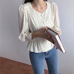 Yohana - Dotted Peplum Blouse Yohana - Dotted Peplum Blouse