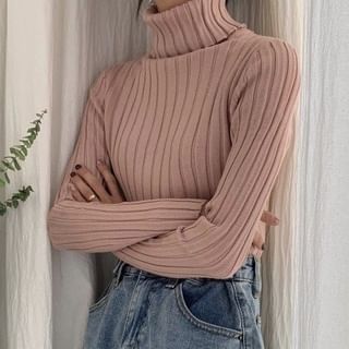 Sisyphi-Turtleneck Plain Ribbed Knitted Sweater