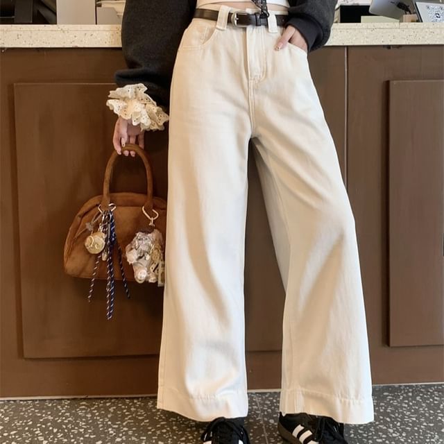 Beem-Mid Rise Washed Wide Leg Jeans