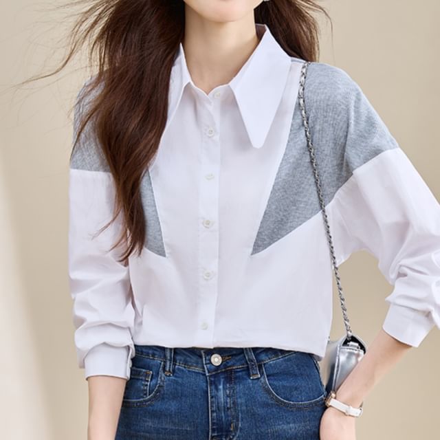 Dragan Pulse-Long-Sleeve Two Tone Button-Up Shirt