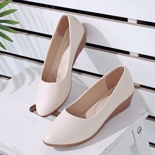 Anran-Faux Leather Wedge Pumps