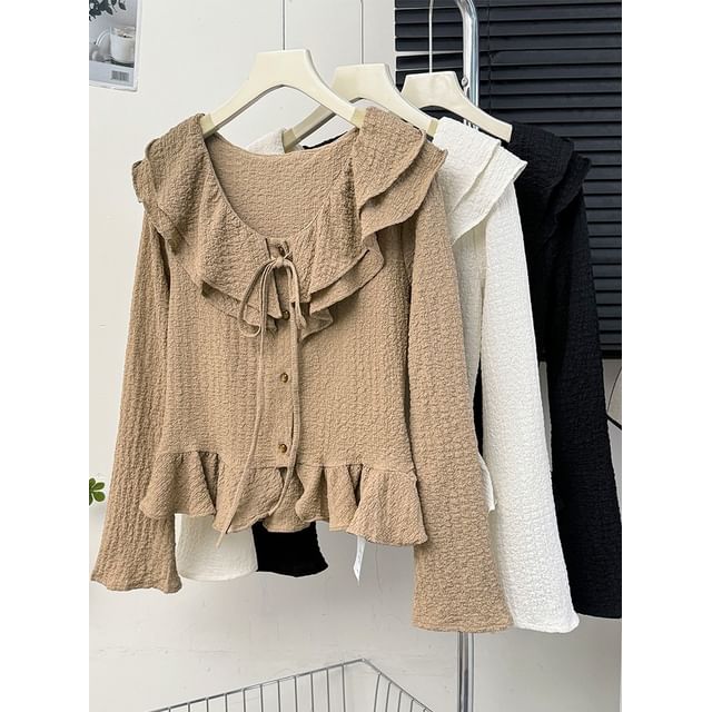 Lemongrass-Ruffled V-Neck Peplum Shirt