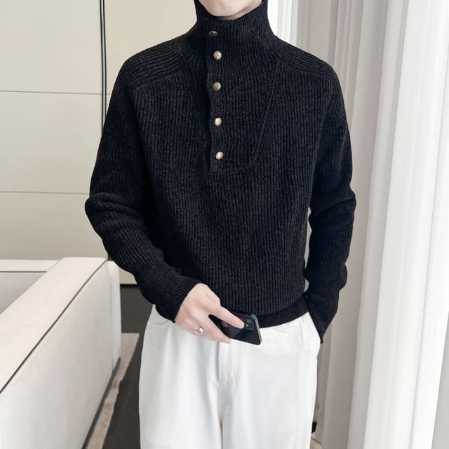 ravewider-Long-Sleeve Turtleneck Plain Ribbed Knit Top
