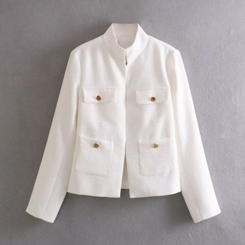 Stand Collar Plain Hook and Eye Jacket