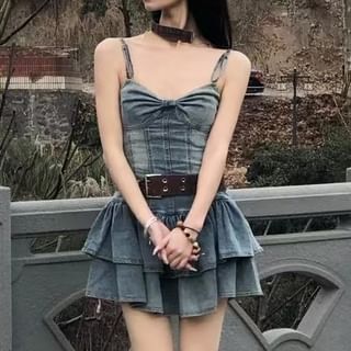 denim choker dress DENIM & CIFFON MIX BARE-TOP ONE-PIECE & CHOKER ARCANA ARCHIVE