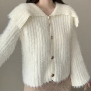 Trendycas-Collar Plain Ribbed Cardigan