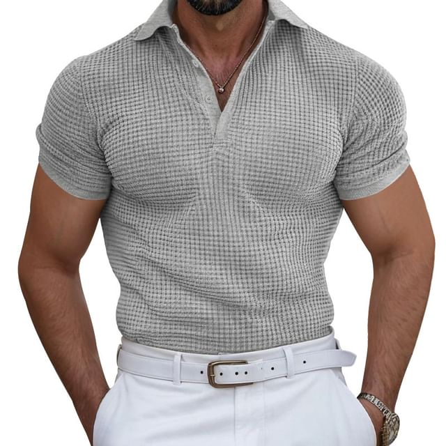 Double White-Short-Sleeve Waffle Knit Polo Top