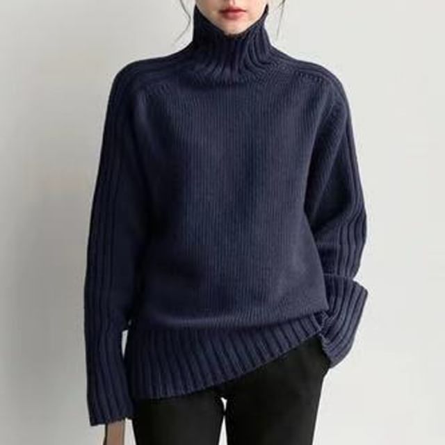 INEN-Turtleneck Plain Sweater