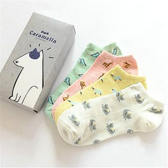 Knit a Bit(ニットアビット) - 4足セット:動物柄ノーショーソックス Knit a Bit(ニットアビット) - 4足セット:動物柄ノーショーソックス