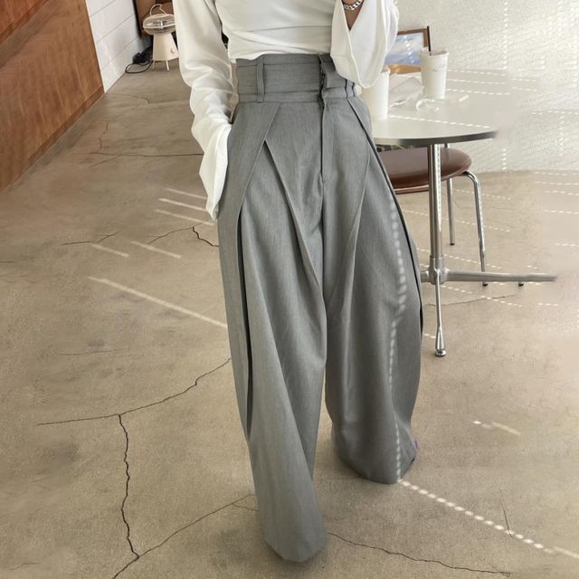 Maisee-High Rise Plain Wide Leg Suit Pants
