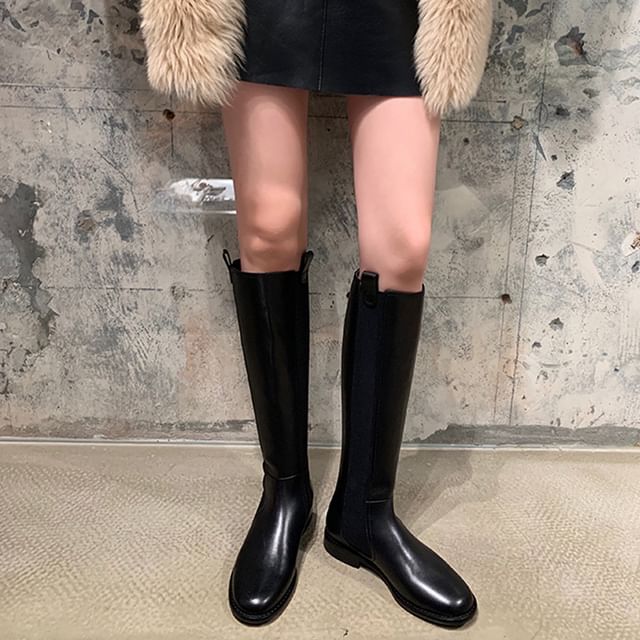 FRAISO-Round Toe Block Heel Tall Boots