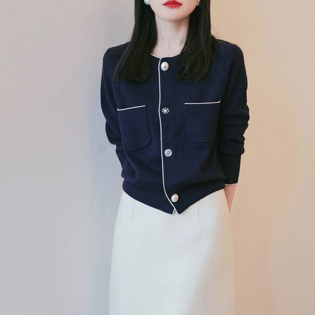 Jeonseon-Contrast Trim Cardigan