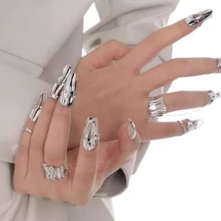 JVL-Set of 5 Metallic Nail Ring Various Designs