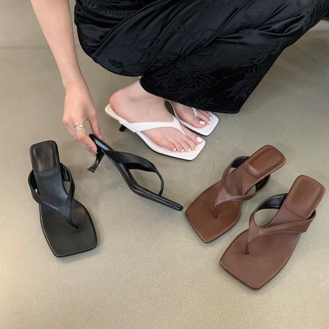 Karlao-Square Toe Kitten Heel Flip-Flops