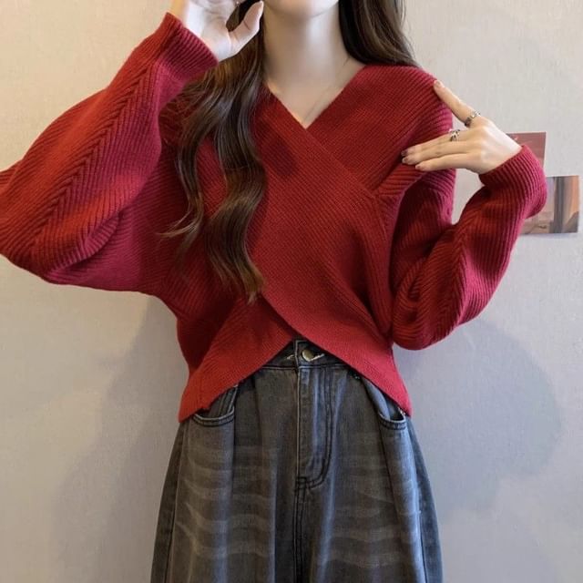 Cloud Nine-Long Sleeve V-Neck Wrapped Sweater