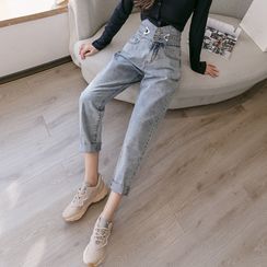Sitron - High-Waist Cropped Straight-Fit Jeans Sitron - High-Waist Cropped Straight-Fit Jeans