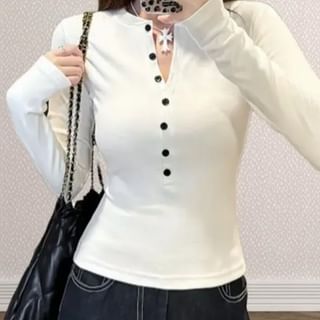 Beem-Long-Sleeve Plain Henley T-Shirt