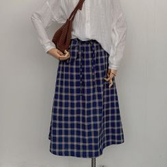 Echo Forest - Plaid Midi A-Line Skirt