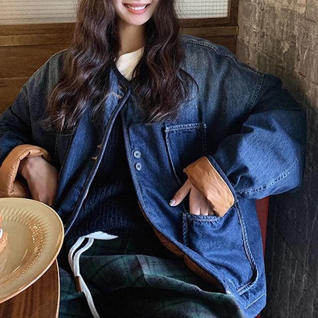 Jeonseon-Washed Button-Up Denim Jacket