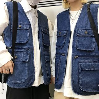 denim cargo vest