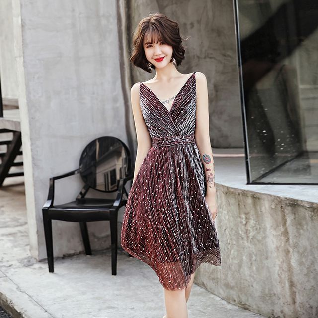 sachin and babi light blue dress UoCefik Women's Cocktail Dresses 2025, Formal Wedding Guest Ruffle Prom  Party Evening Dress V-Neck Vintage Dress Wine L