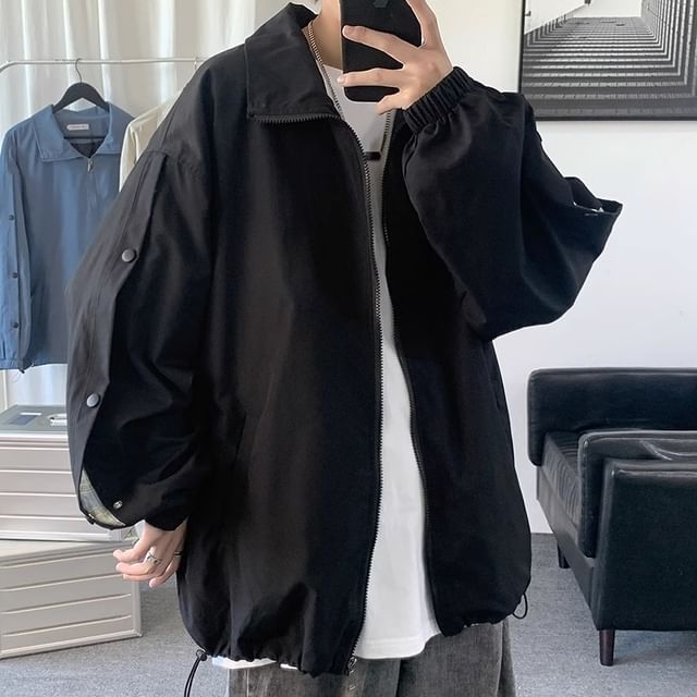 emeisa-Collared Zip-Up Jacket