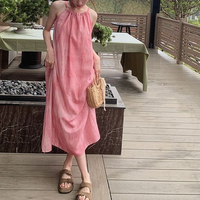 CRIBI-Sleeveless Plain Midi A-Line Dress