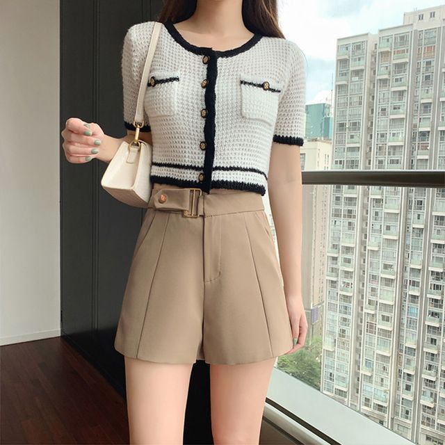 Everose-High Waist Plain Dress Shorts