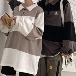 Cloud Nine - Couple Matching Color Block Long-Sleeve Polo Shirt Cloud Nine - Couple Matching Color Block Long-Sleeve Polo Shirt