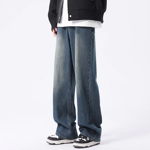 Priam-High Waist Washed Wide Leg Jeans