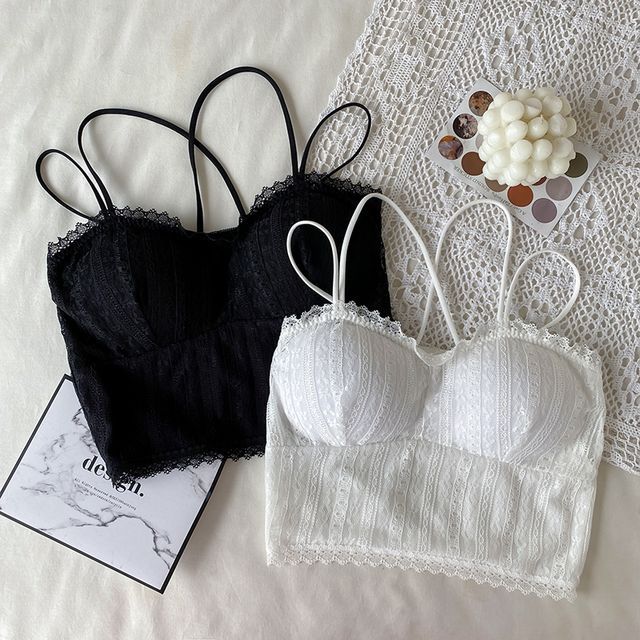 Yako-Plain Lace Cropped Camisole Top