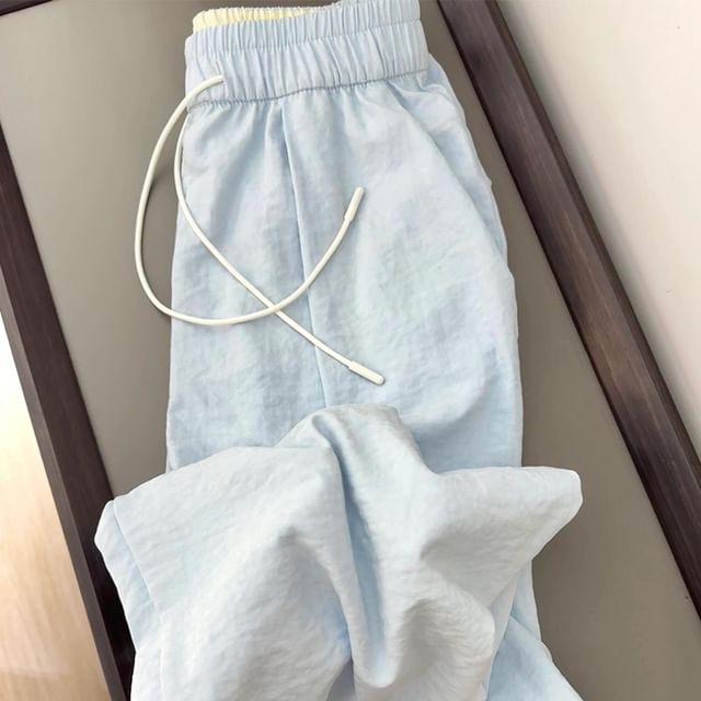 Yako-High Waist Plain Wide Leg Pants