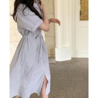 CHERRYKOKO Drawcord Stripe Long Shirtdress Sale