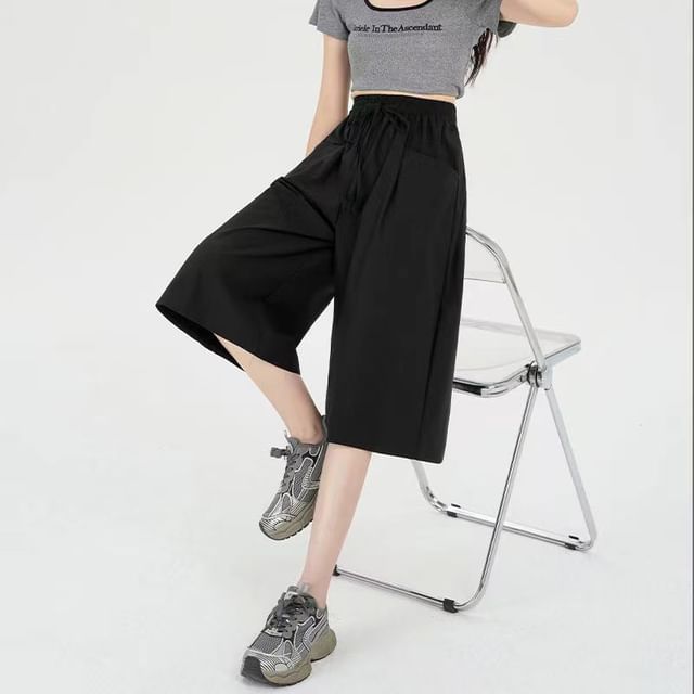 Everose-High Waist Plain Wide Leg Shorts
