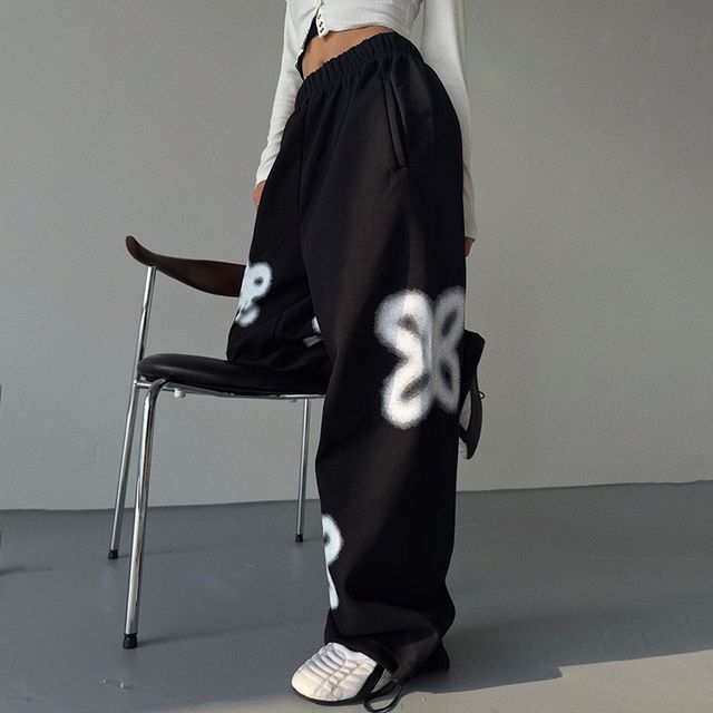 Sosana High Waist Flower Print Loose-Fit Wide-Leg Sweatpants