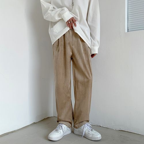 Freehop - High-Waist Plain Corduroy Pants