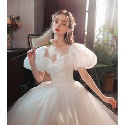 Angel Bridal - Short-Sleeve Tulle Wedding Gown