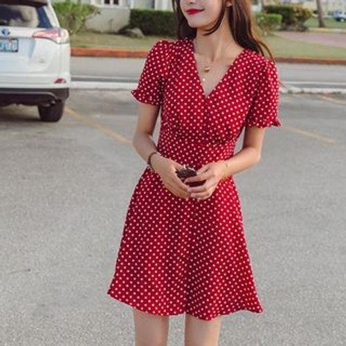 button up red dress